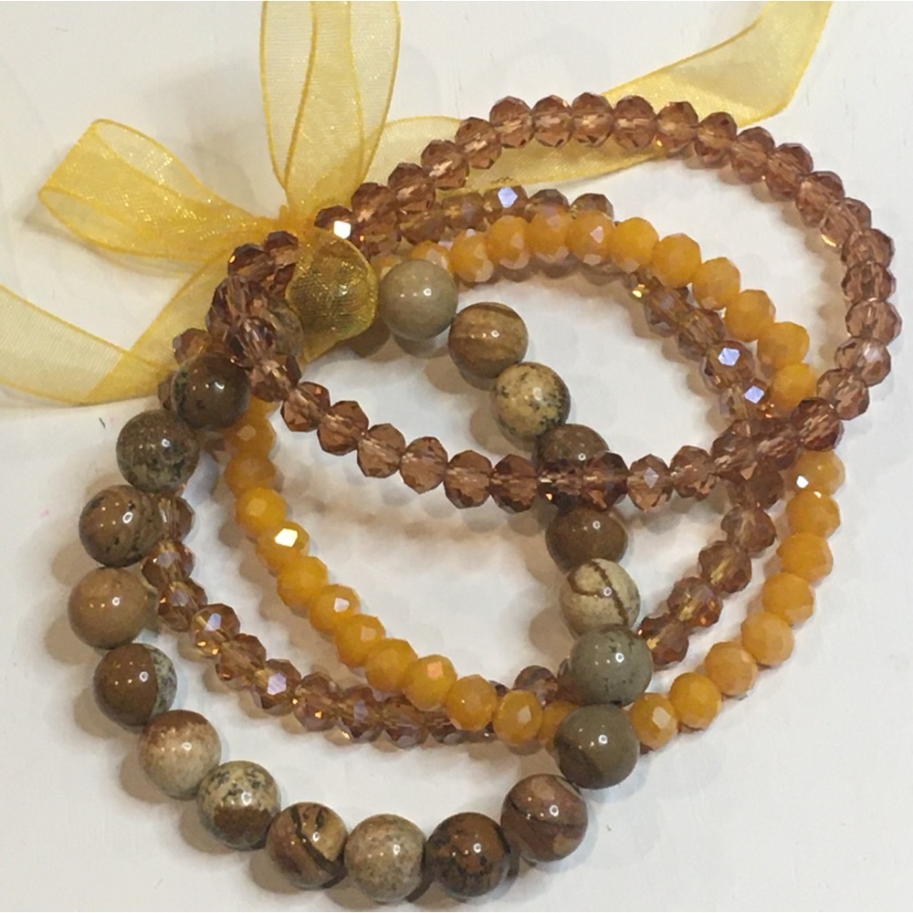 Natural Stone & Faux Crystal Bracelet Set